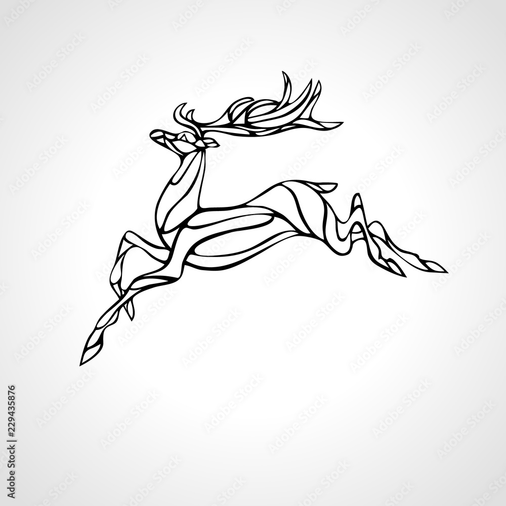 Creative deer black outline curved vector silhouette