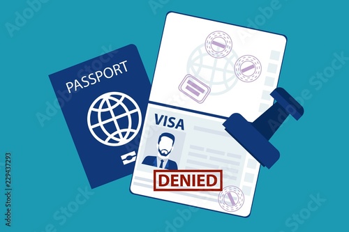 Passport of a man male with the stamp denied on travel visa on it