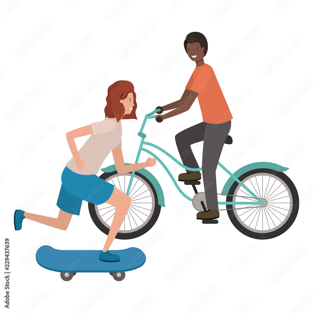 young couple practicing sports avatar character young couple practicing sports avatar character