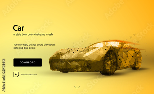 Car. Auto. Sport car with polygon line on abstract background. Polygonal space low poly with connecting dots and lines. Connection structure. Vector speed concept background.