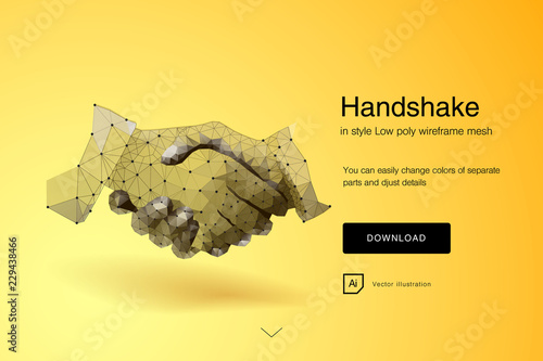 Handshake. Businessmen making handshake - business etiquette, merger and acquisition concepts. Abstract of Business handshake. Polygonal mesh art. effect of technological innovation, future.  Vector