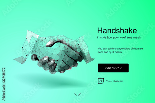 Handshake. Businessmen making handshake - business etiquette, merger and acquisition concepts. Abstract of Business handshake. Polygonal mesh art. effect of technological innovation, future.  Vector