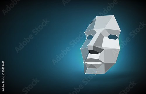 Concept of face scanning. Concept of face detection by scanning technology advancement, human head. Wire-frame abstract human face. Concept of 3d Face recognition. Vector illustration of the future
