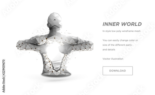 Human torso low poly wireframe art on light backgraund. oncept of healing the soul or the hospital. Polygonal illustration with connected dots and polygon lines. 3D vector wireframe mesh