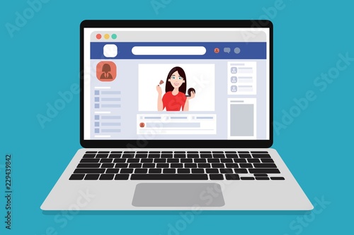 Concept of blogger in social media showing video photo makeup tutoria