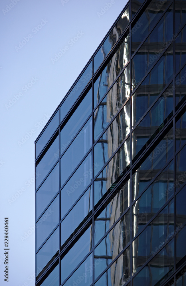 Rectangular glass facade of modern building
