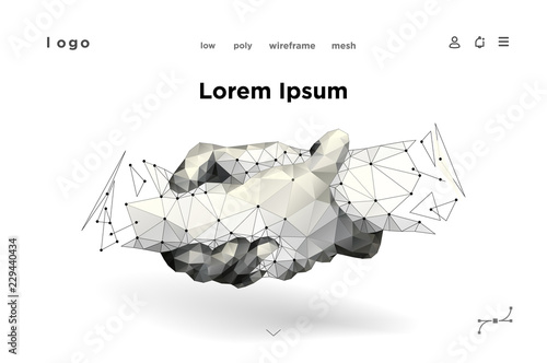Abstract mash line and point Business handshake origami on white background with an inscription. Starry sky or space, consisting of stars and the universe. Vector business illustration