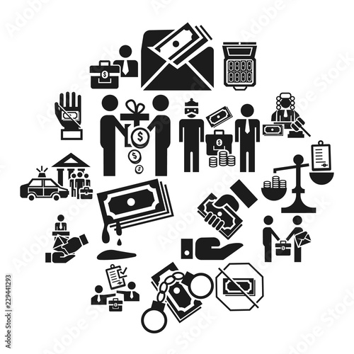 Bribery icon set. Simple set of bribery vector icons for web design on white background