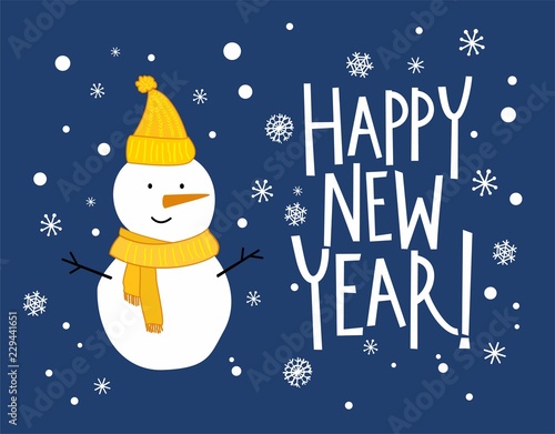 Greeting New Year card with snowman