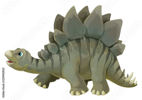 cartoon scene with happy and funny dinosaur stegosaurus - on white background - illustration for children