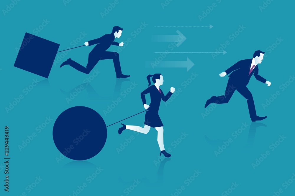 Business people burdened by carrying different kind of burden Business people burdened by carrying different kind of burden