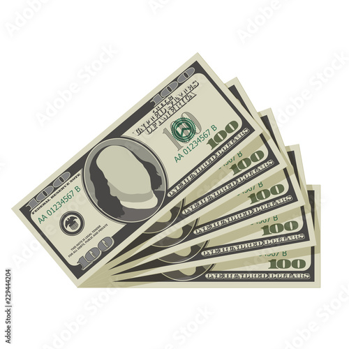 Fan of one hundred dollar bills. Vector illustration isolated on white background