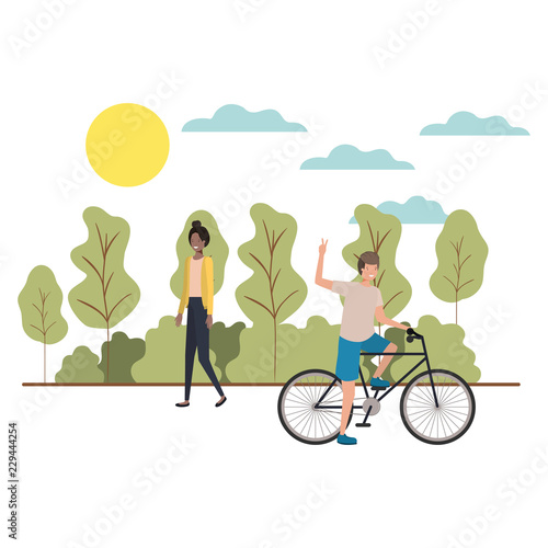 couple doing sports in landscape avatar character