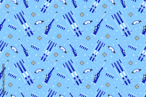 Biathlon vector background. Winter sports seamless pattern. Vector illustration. Biathlon equipment repeat texture. Activities template print.