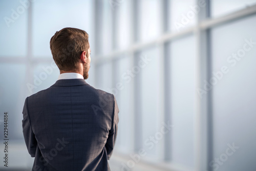 Canvastavla rear view.businessman standing near the office window