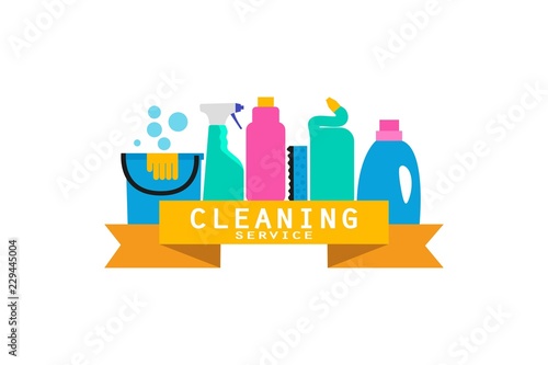 Vector logo with detergents advertising cleaning service