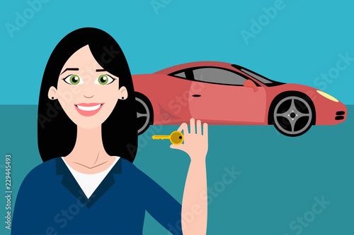 Woman with key from new car