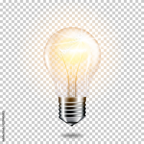 Transparent realistic light bulb, isolated.