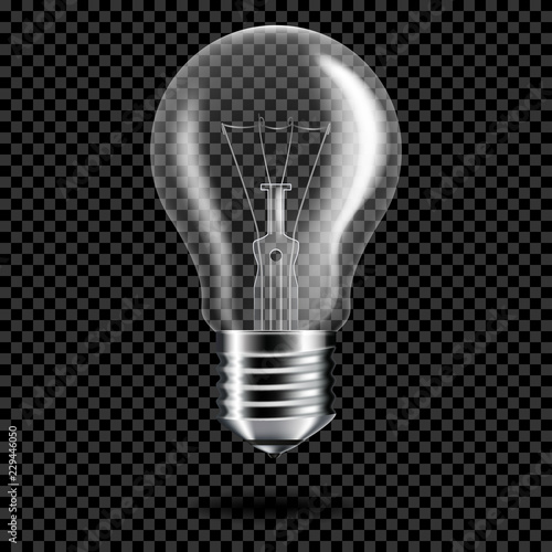 Transparent realistic light bulb, isolated.
