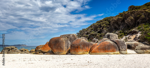 Squeaky beach rocks on a summer day in south Gippsland in Victoria, Australia