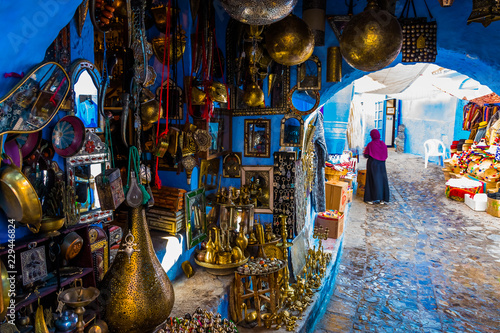 Gift shop in blue medina of the Chefchaouen, Marocco in Africa © pszabo