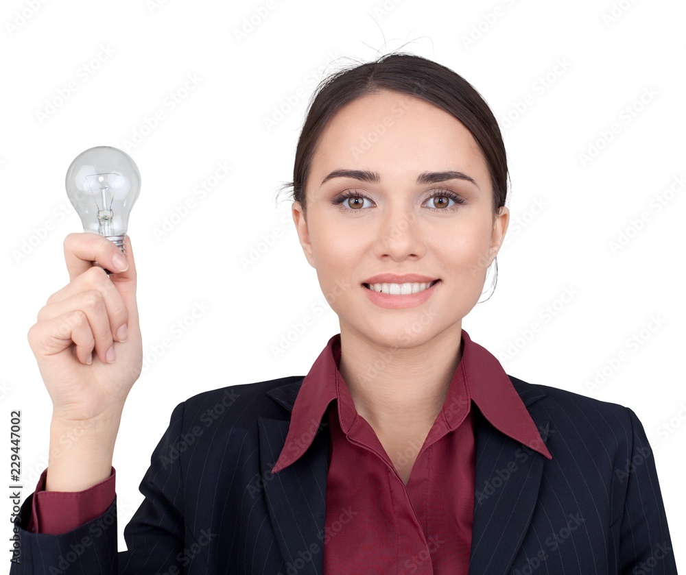 Businesswoman with Bulb - Isolated Businesswoman with Bulb - Isolated