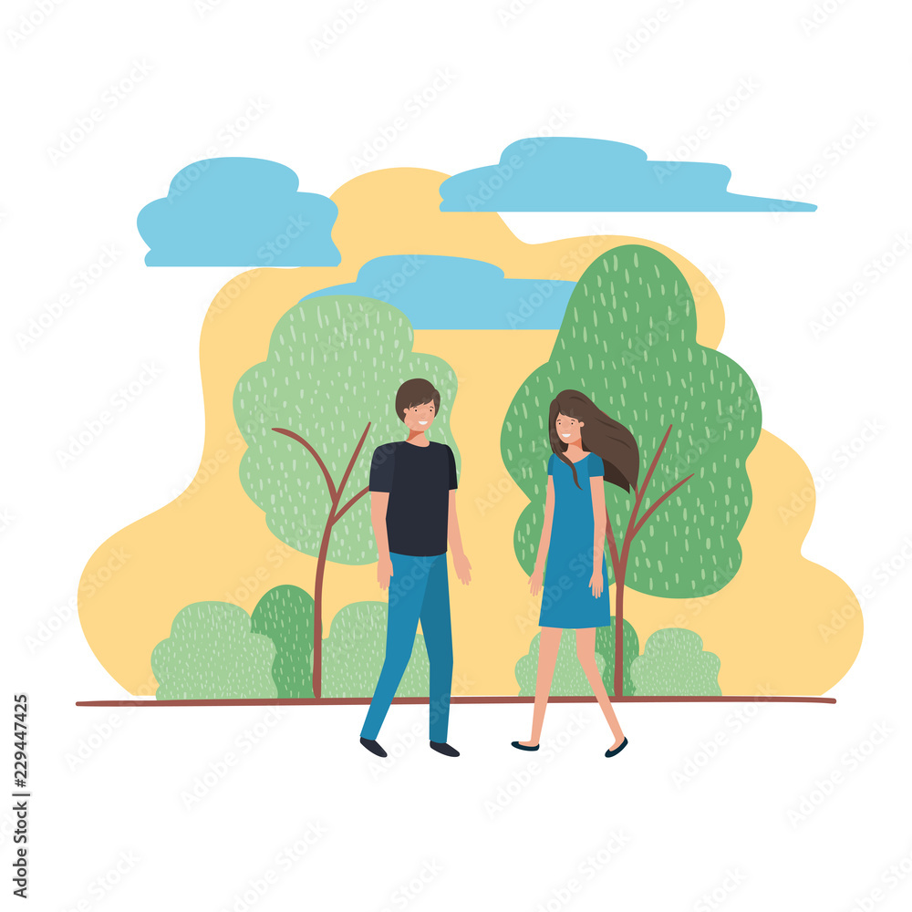 young couple with landscape avatar character young couple with landscape avatar character