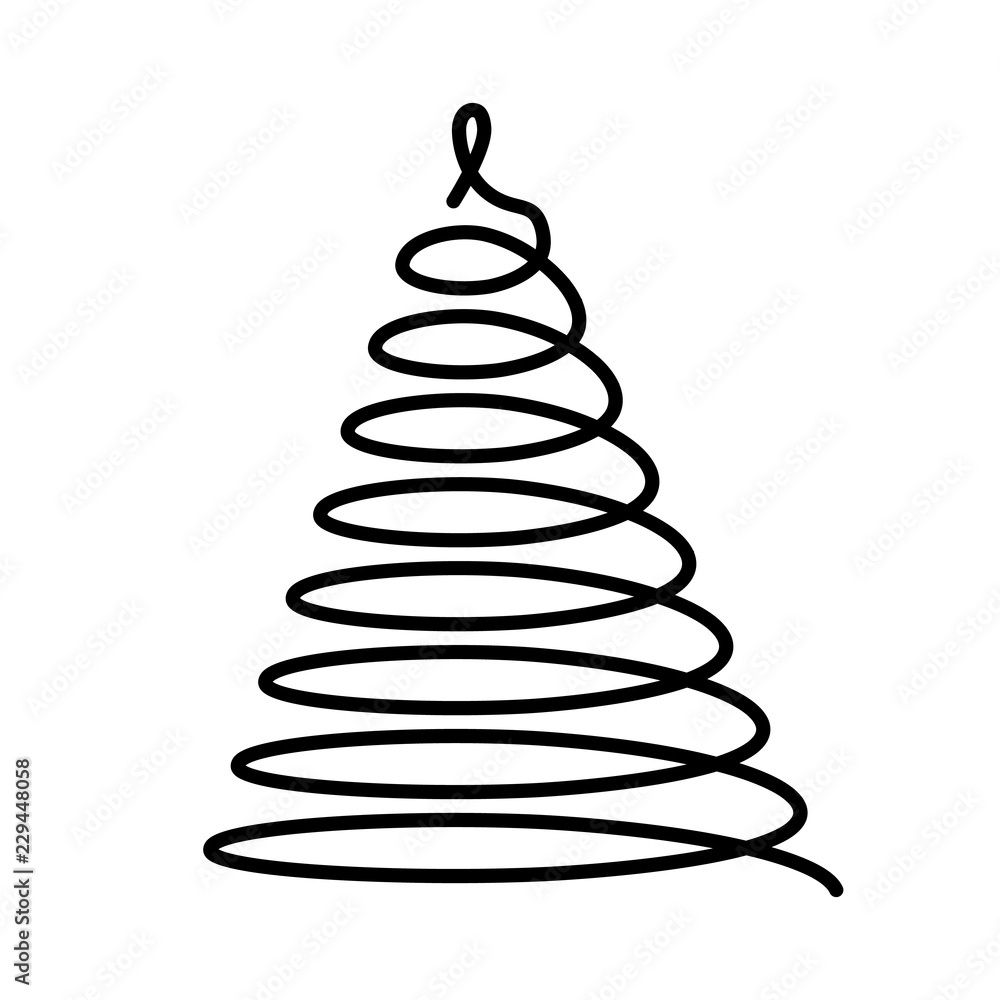 Christmas tree. Thin black wired spiral in a shape of Christmas tree. Simple modern vector illustration Christmas tree. Thin black wired spiral in a shape of Christmas tree. Simple modern vector illustration