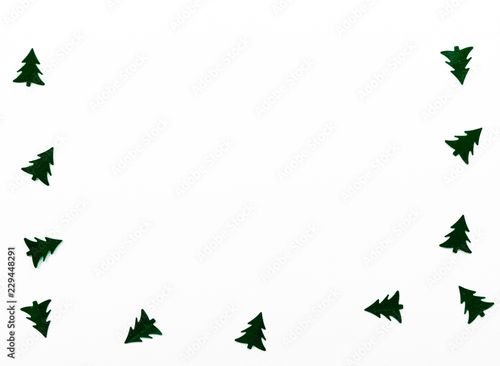  Christmas background concept-close-up of Christmas trees and stars on a white background