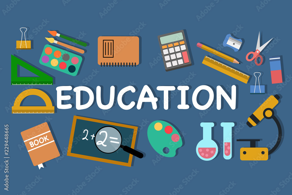 Vector set of school objects for Education