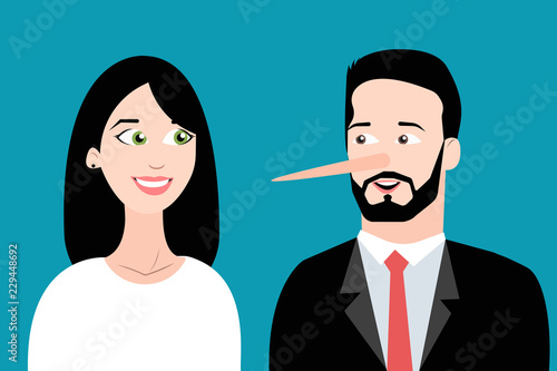 Man with nose of liar in conversation