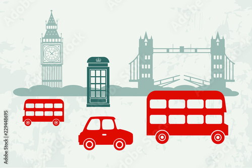 Vector cars and buses in London