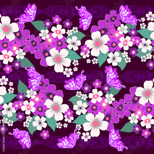 Wallpaper Mural Embroidery colorful simplified  pattern of  flowers and leaves.  Vector    elements   for design. seamless  ornament. lace strip  Torontodigital.ca