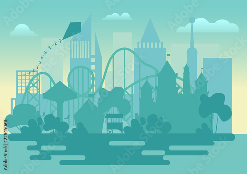 Modern Amusement park silhouette landscape vector illustration.