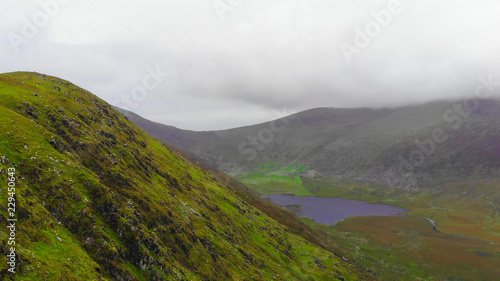 Amazing Aerial view over a valley at Dingle Peninsula in Ireland