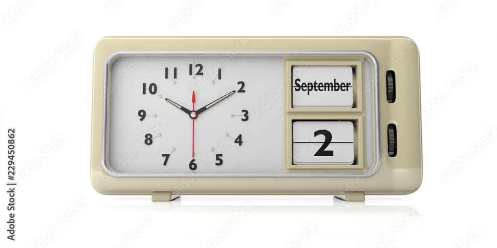 Labor Day 2019 on old retro alarm clock, white background, isolated, 3d illustration. Labor Day 2019 on old retro alarm clock, white background, isolated, 3d illustration.