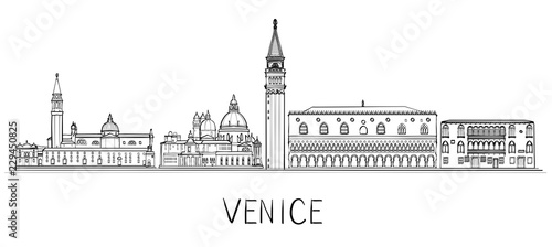 Venice architecture skyline illustration. Black and white