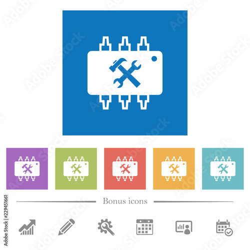 Hardware maintenance flat white icons in square backgrounds