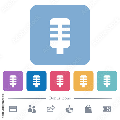 Microphone flat icons on color rounded square backgrounds
