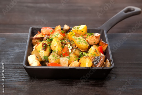 Vegetables with mushrooms in a frying pan