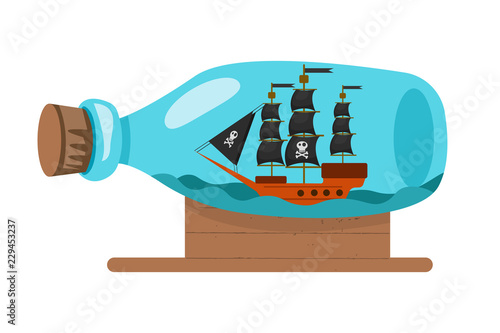 Pirate ship inside of bottle