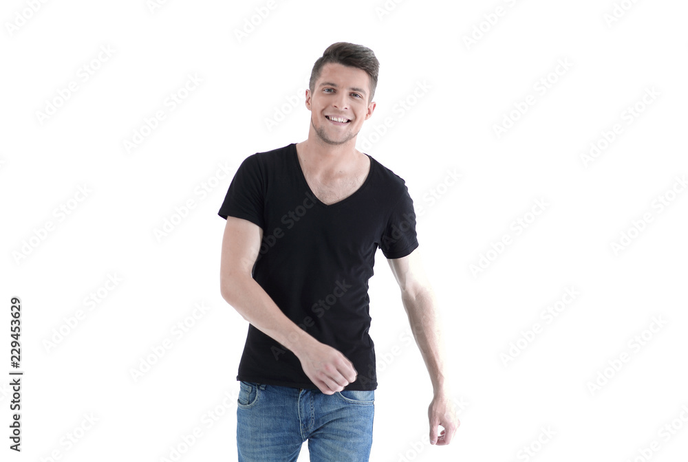 Happy smiling young man standing full length isolated on white b Happy smiling young man standing full length isolated on white b