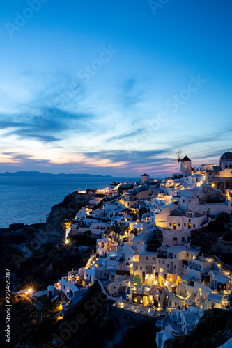 Village at dusk, Santorini, Greece