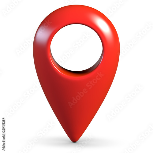 Red glossy 3d map geo pin on white background with shadow