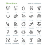 Dinner Icons - Outline styled icons, designed to 48 x 48 pixel grid. Editable stroke.