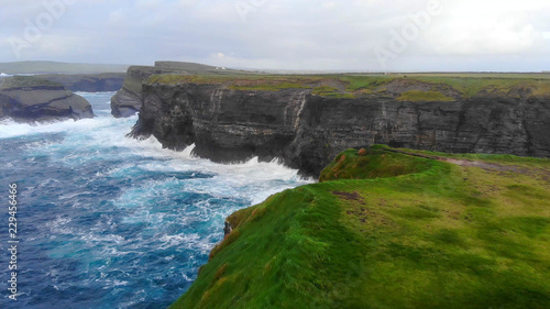 Beautiful Aerial view over the cliffs of Kilkee at the Irish west coast