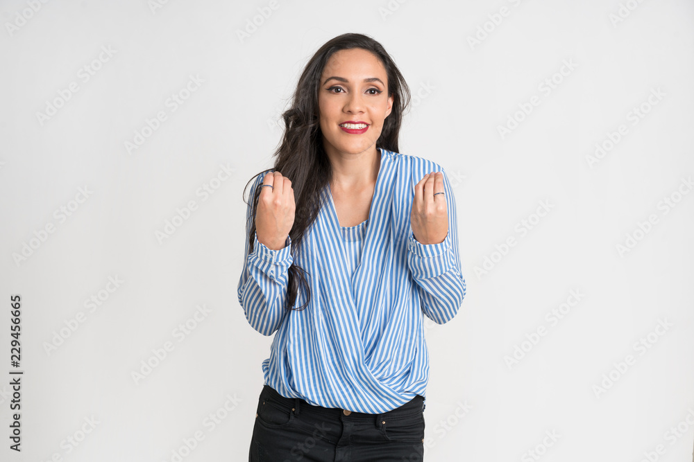 Woman doing like why signing, smiling Woman doing like why signing, smiling