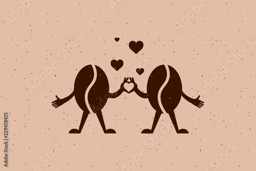 Two coffee beans gesturing heart with hands