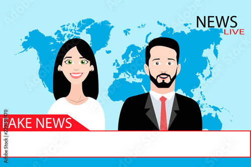 Cheerful newscasters in studio