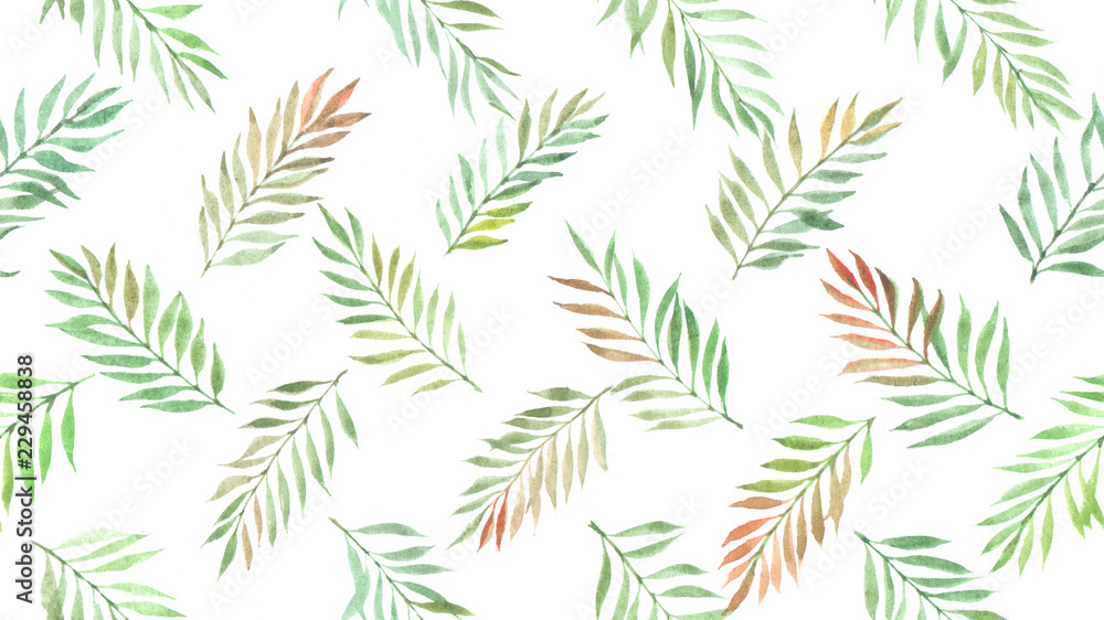 Fototapeta premium watercolor willow leaves seamless pattern